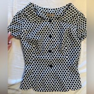 Polka dot fitted top blouse button down